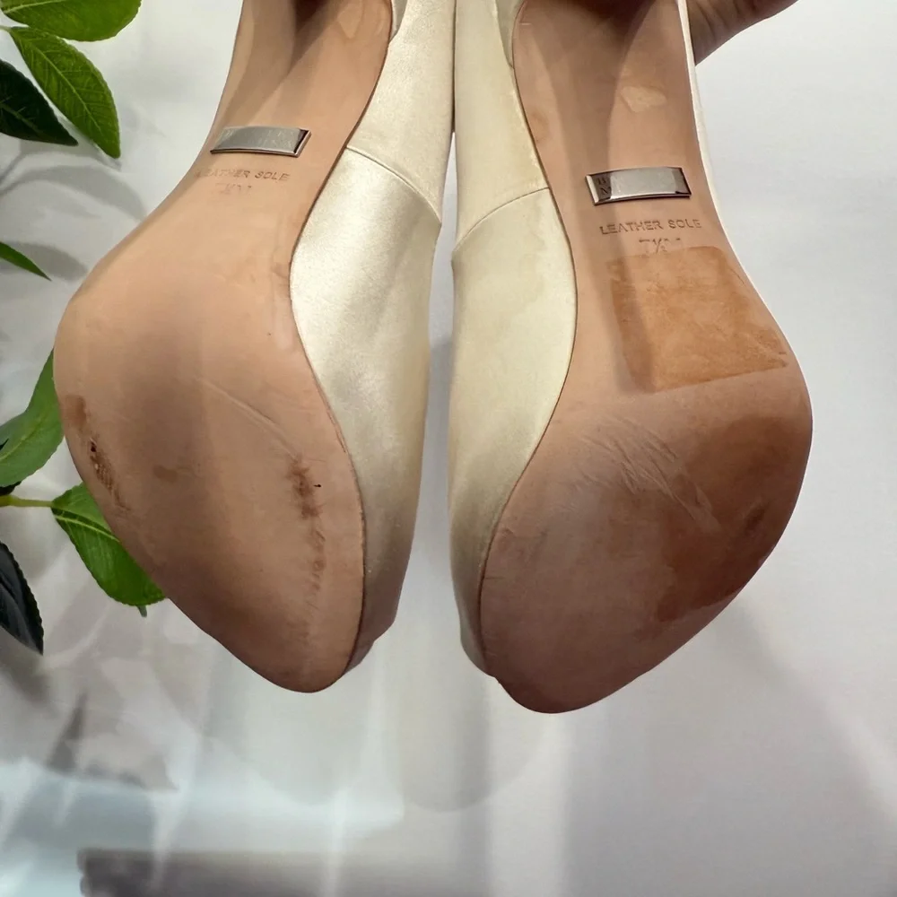 Badgley Mischka Kiara Peep Toe Platform Heel in Ivory Satin - Picture 5 of 8